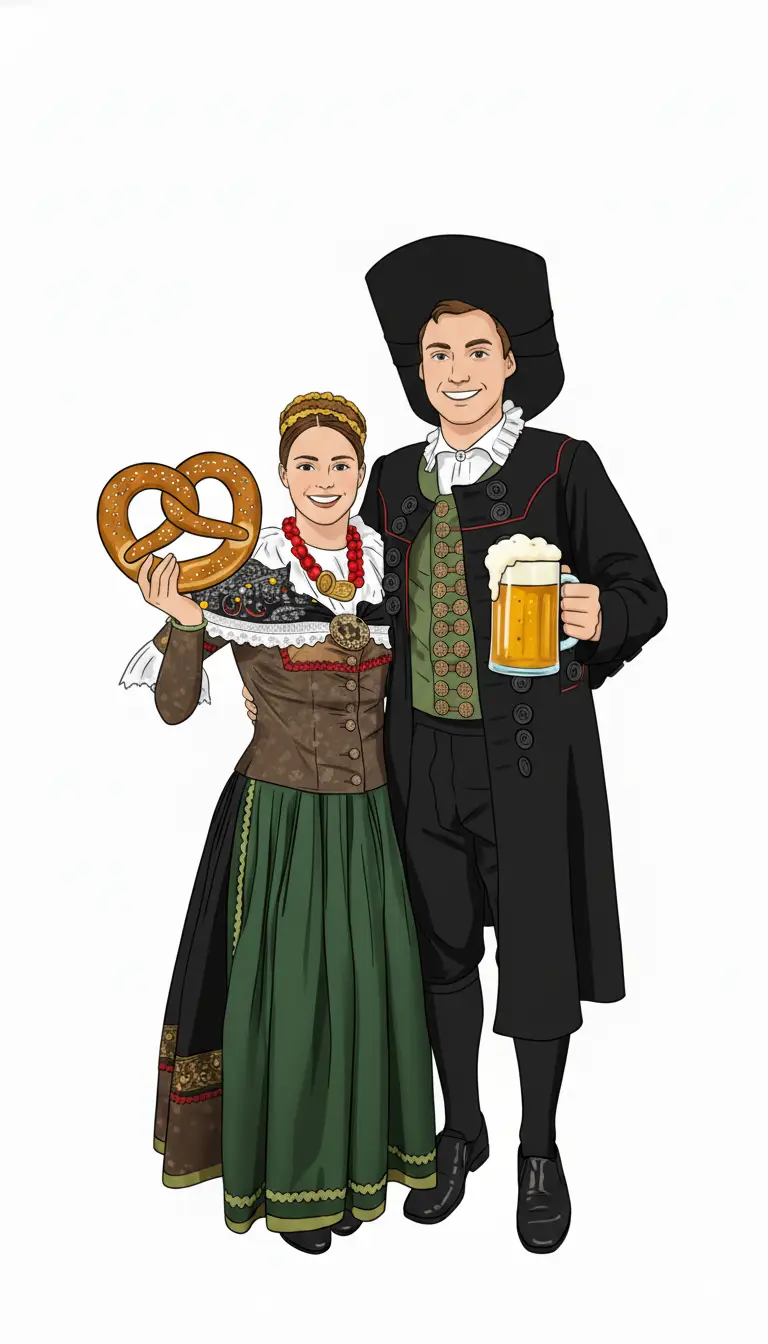 Casal de westfália usando traje alemão, grupo de danças de Westfália